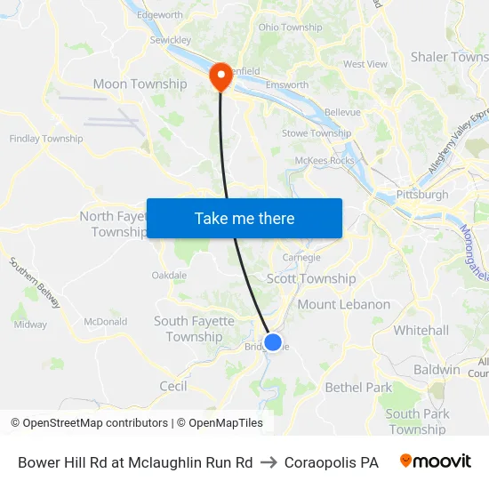 Bower Hill Rd at Mclaughlin Run Rd to Coraopolis PA map