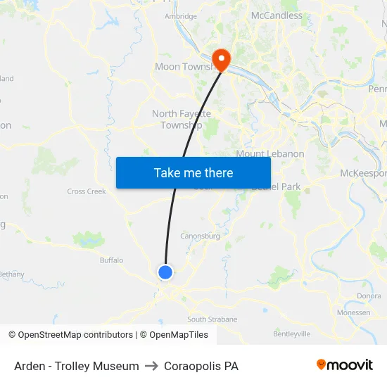 Arden - Trolley Museum to Coraopolis PA map