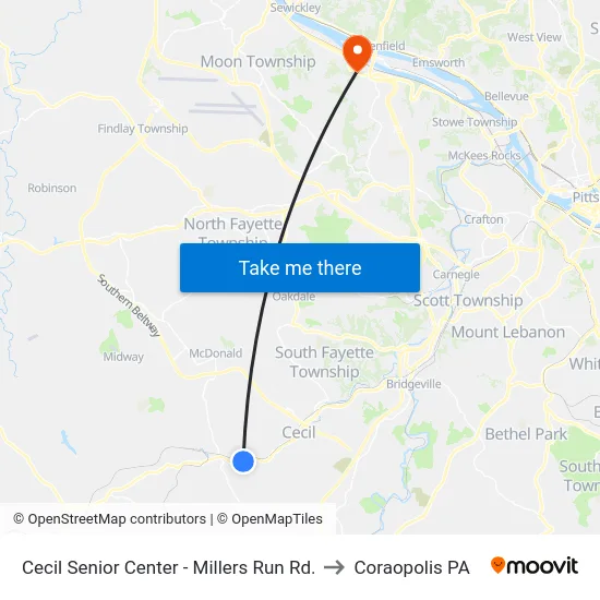 Cecil Senior Center - Millers Run Rd. to Coraopolis PA map