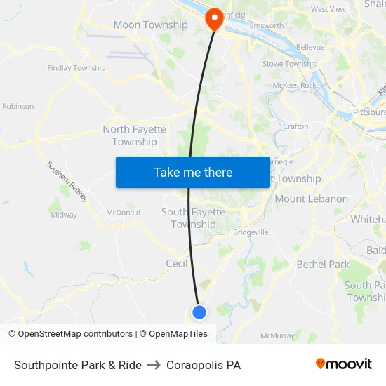 Southpointe Park & Ride to Coraopolis PA map