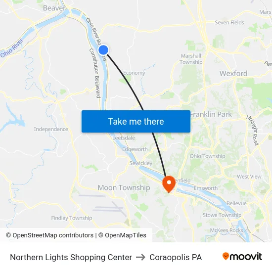 Northern Lights Shopping Center to Coraopolis PA map
