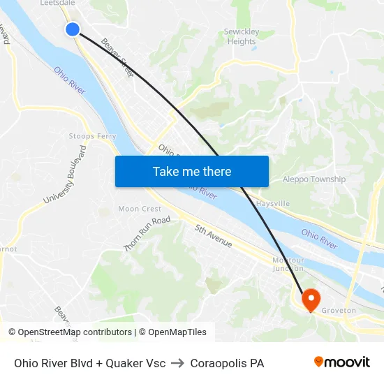 Ohio River Blvd + Quaker Vsc to Coraopolis PA map