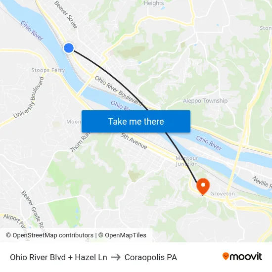Ohio River Blvd + Hazel Ln to Coraopolis PA map
