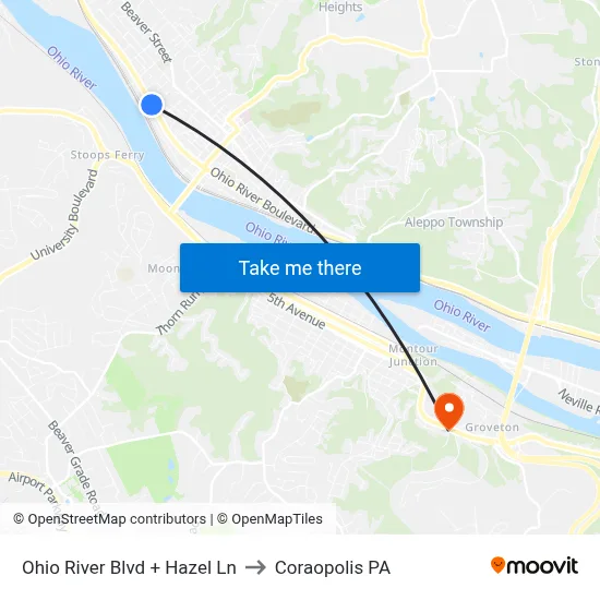 Ohio River Blvd + Hazel Ln to Coraopolis PA map