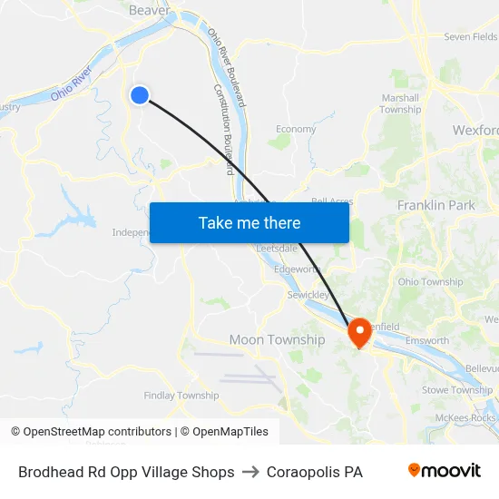 Brodhead Rd Opp Village Shops to Coraopolis PA map