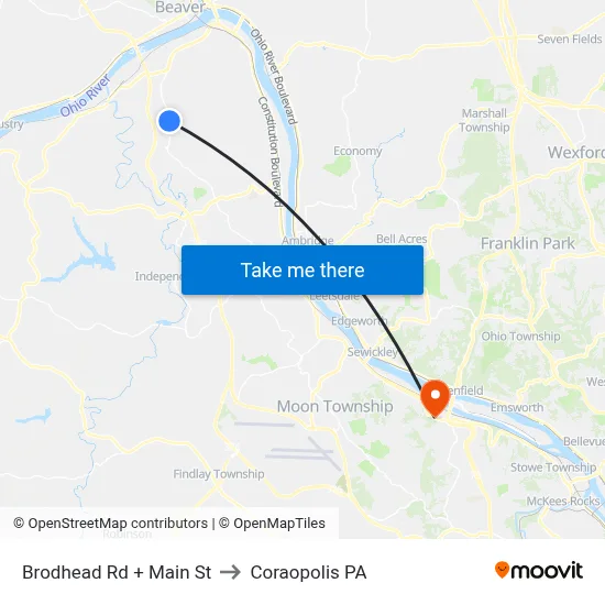 Brodhead Rd + Main St to Coraopolis PA map