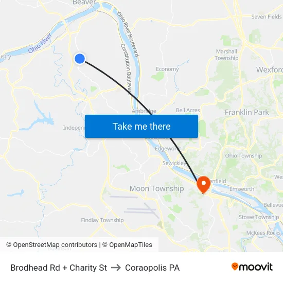 Brodhead Rd + Charity St to Coraopolis PA map