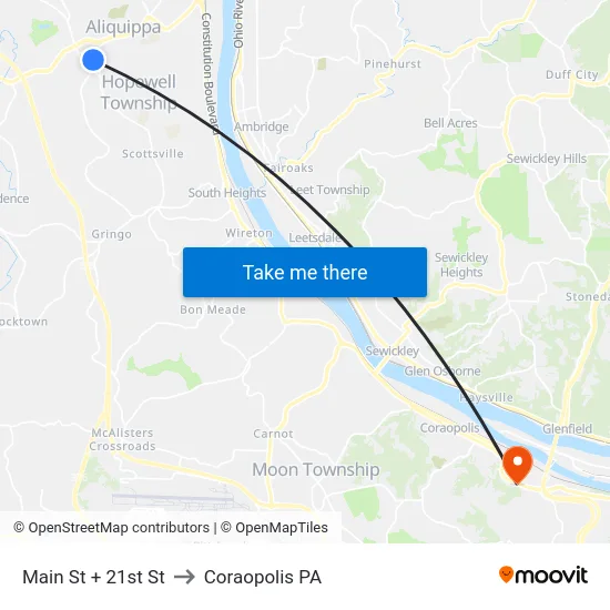 Main St + 21st St to Coraopolis PA map