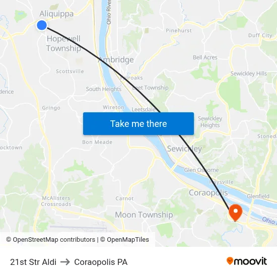 21st Str Aldi to Coraopolis PA map