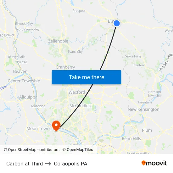 Carbon at Third to Coraopolis PA map