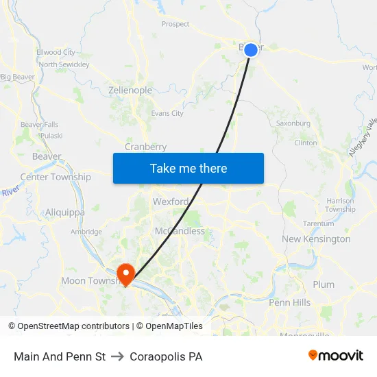 Main And Penn St to Coraopolis PA map