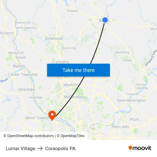 Lumar Village to Coraopolis PA map