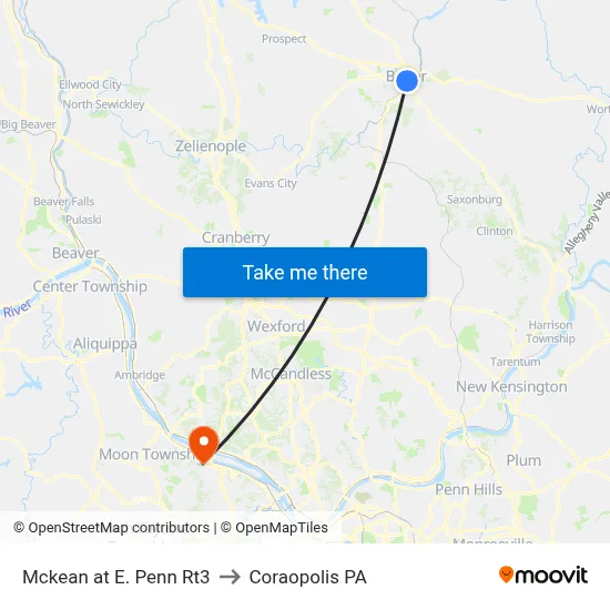 Mckean at E. Penn Rt3 to Coraopolis PA map
