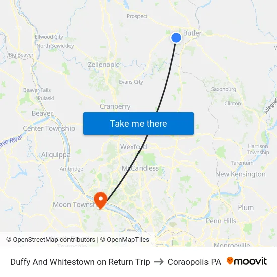 Duffy And Whitestown on Return Trip to Coraopolis PA map