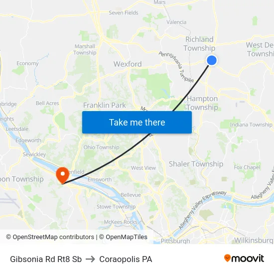Gibsonia Rd Rt8 Sb to Coraopolis PA map