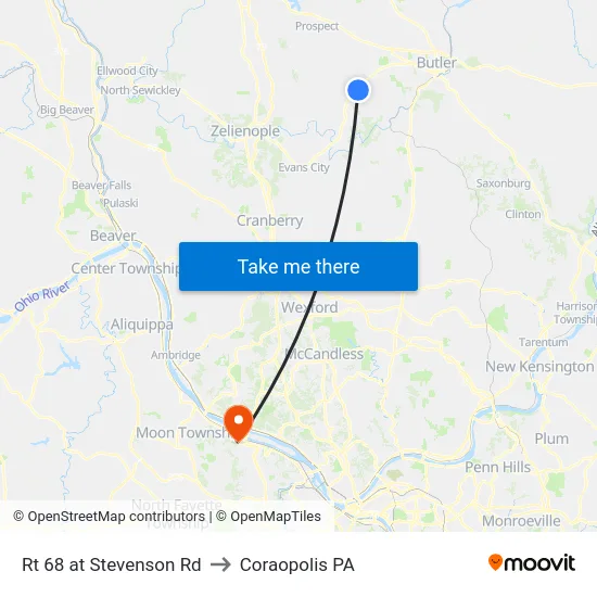 Rt 68 at Stevenson Rd to Coraopolis PA map