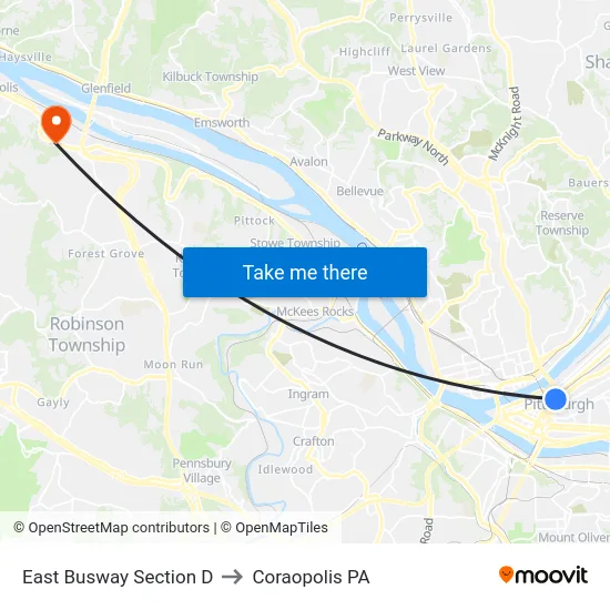 East Busway Section D to Coraopolis PA map