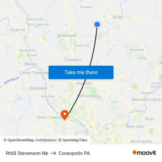 Rt68 Stevenson Nb to Coraopolis PA map
