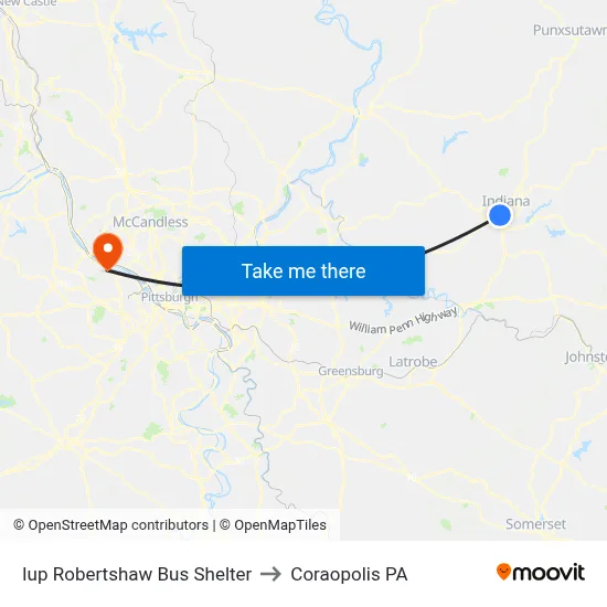 Iup Robertshaw Bus Shelter to Coraopolis PA map