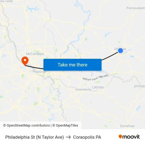 Philadelphia St (N Taylor Ave) to Coraopolis PA map