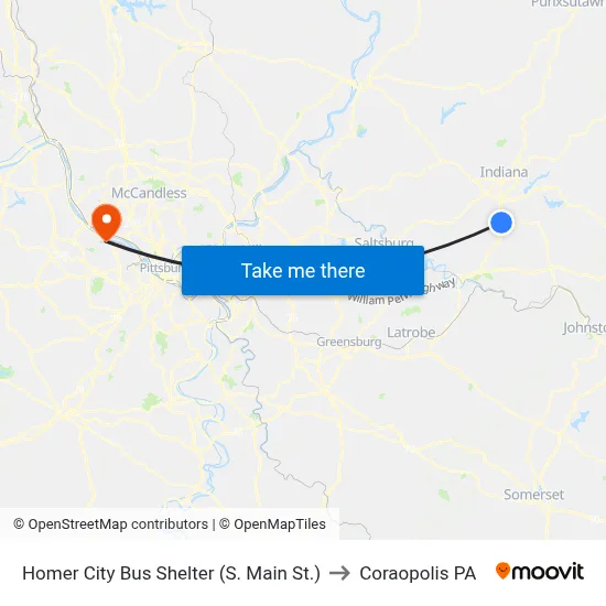 Homer City Bus Shelter (S. Main St.) to Coraopolis PA map