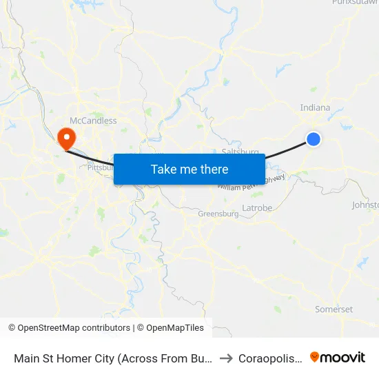 Main St Homer City (Across From Bus Shel to Coraopolis PA map