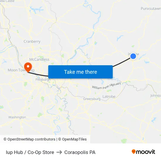 Iup Hub / Co-Op Store to Coraopolis PA map