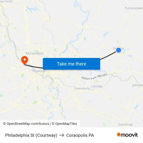 Philadelphia St (Courtway) to Coraopolis PA map