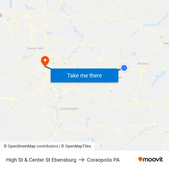 High St & Center St Ebensburg to Coraopolis PA map