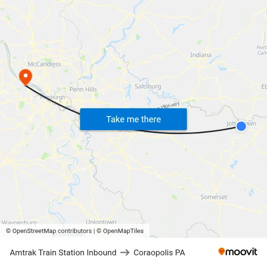 Amtrak Train Station Inbound to Coraopolis PA map