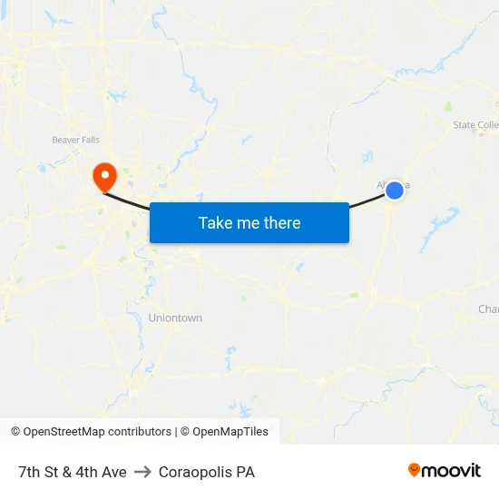 7th St & 4th Ave to Coraopolis PA map