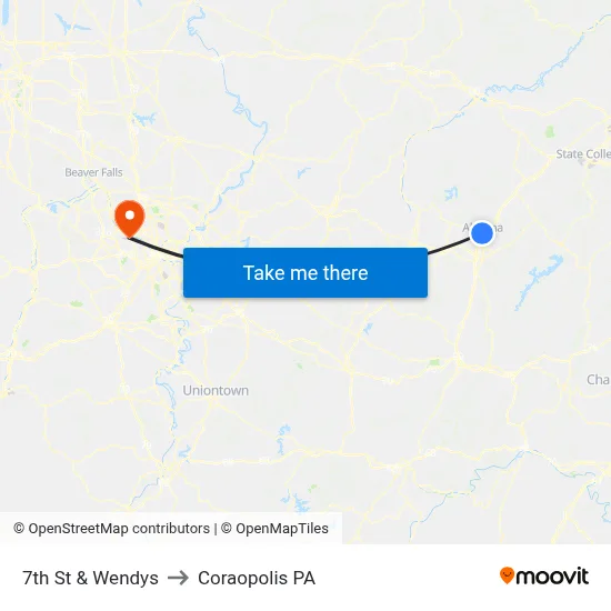 7th St & Wendys to Coraopolis PA map