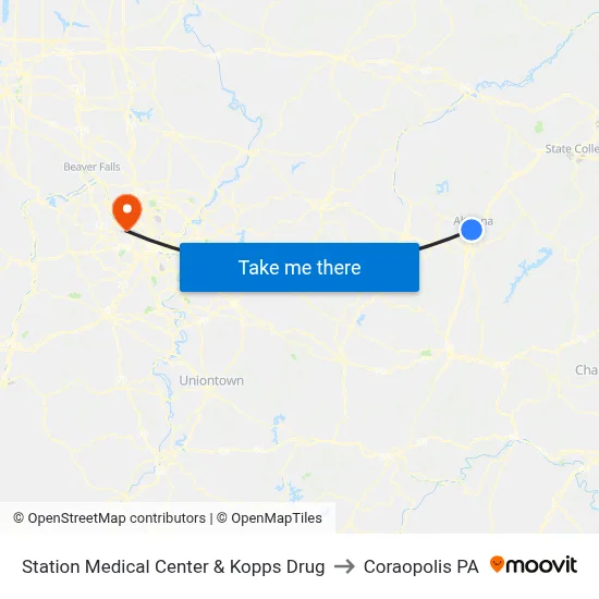 Station Medical Center & Kopps Drug to Coraopolis PA map