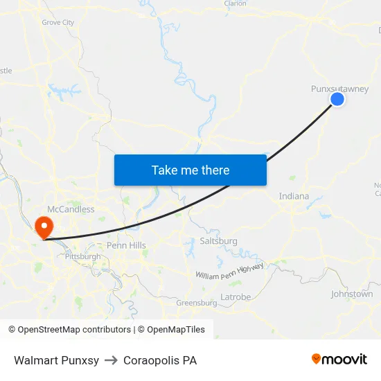 Walmart Punxsy to Coraopolis PA map
