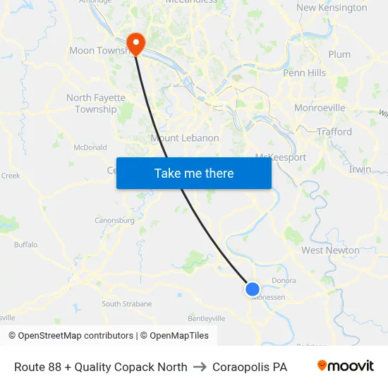 Route 88 + Quality Copack North to Coraopolis PA map