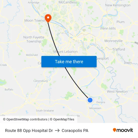 Route 88 Opp Hospital Dr to Coraopolis PA map
