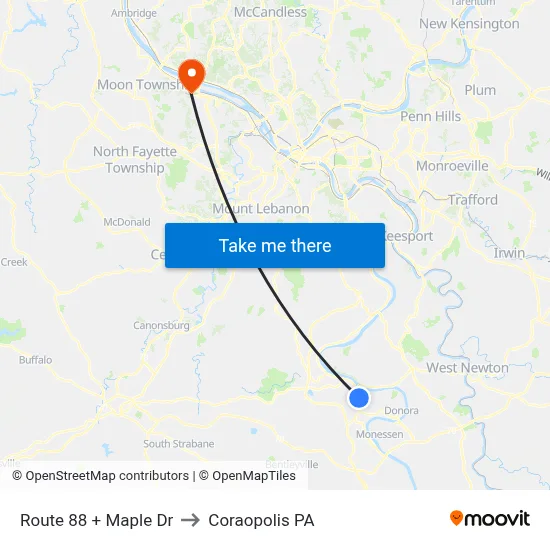 Route 88 + Maple Dr to Coraopolis PA map