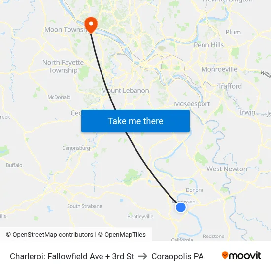 Charleroi: Fallowfield Ave + 3rd St to Coraopolis PA map