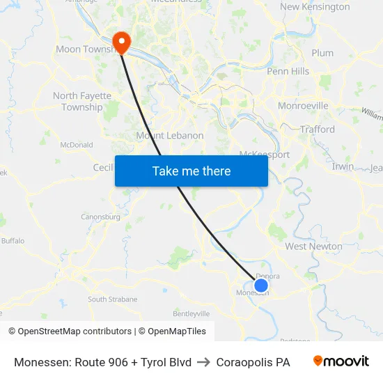 Monessen: Route 906 + Tyrol Blvd to Coraopolis PA map