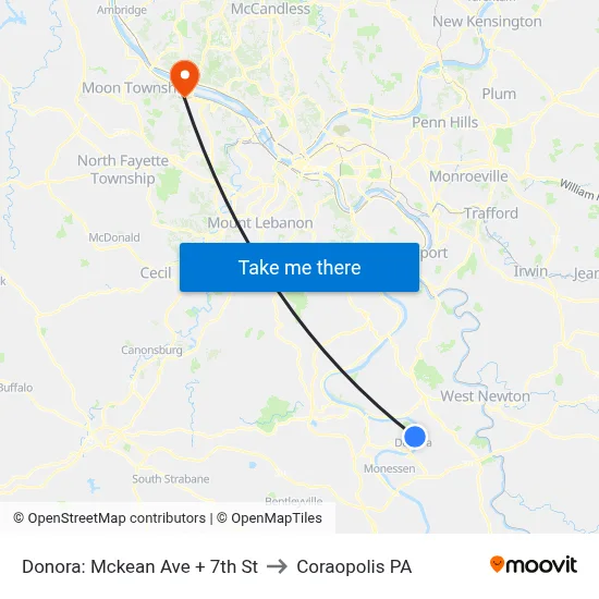 Donora: Mckean Ave + 7th St to Coraopolis PA map