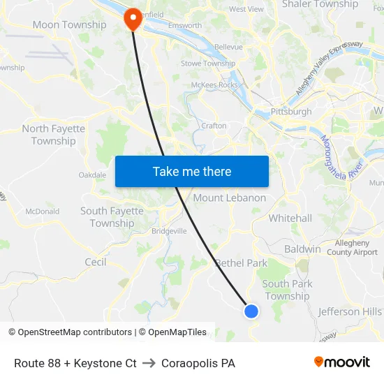Route 88 + Keystone Ct to Coraopolis PA map