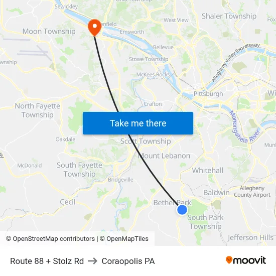 Route 88 + Stolz Rd to Coraopolis PA map