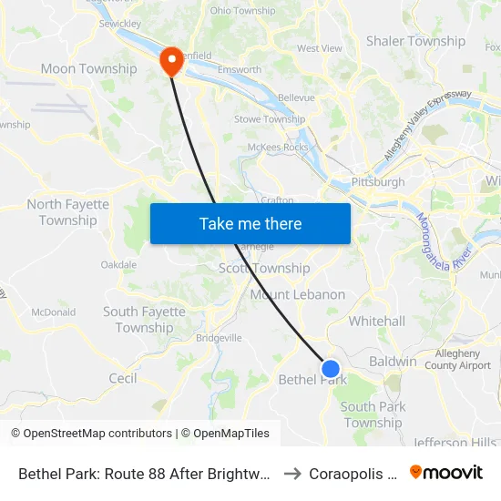 Bethel Park: Route 88 After Brightwood to Coraopolis PA map