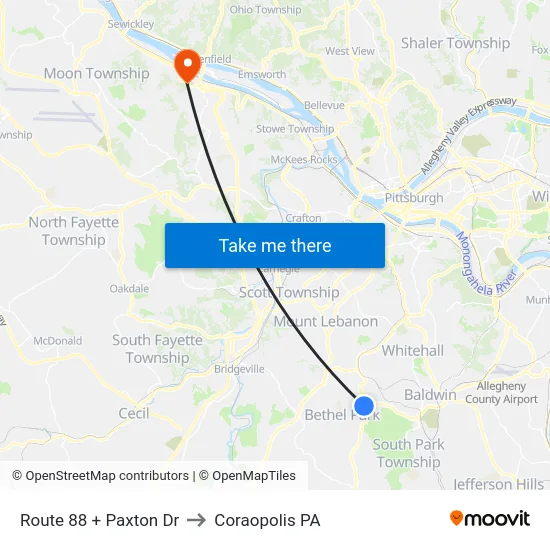 Route 88 + Paxton Dr to Coraopolis PA map