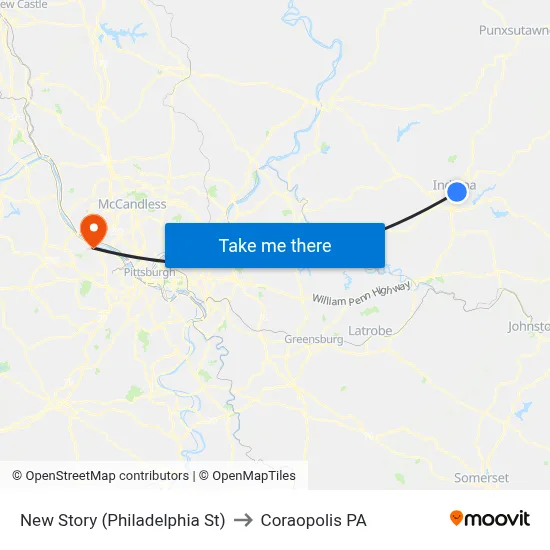 New Story (Philadelphia St) to Coraopolis PA map