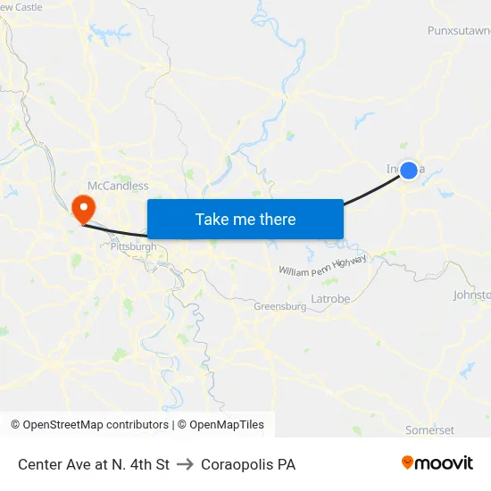Center Ave at N. 4th St to Coraopolis PA map