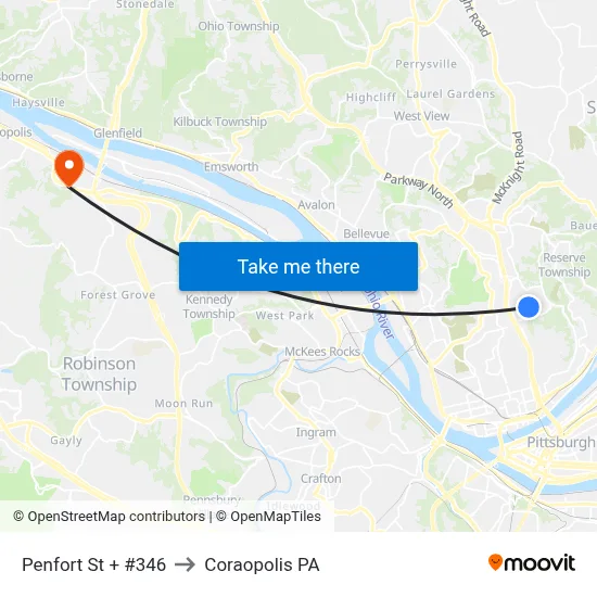 Penfort St + #346 to Coraopolis PA map