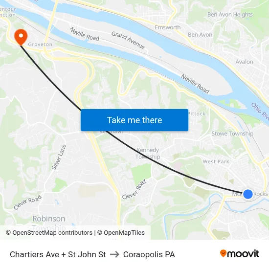 Chartiers Ave + St John St to Coraopolis PA map