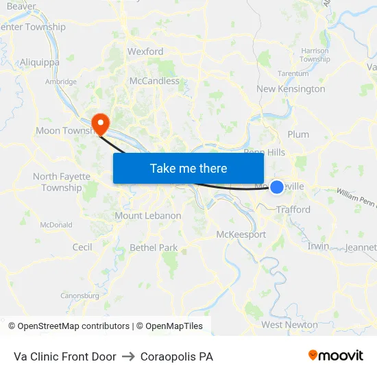 Va Clinic Front Door to Coraopolis PA map