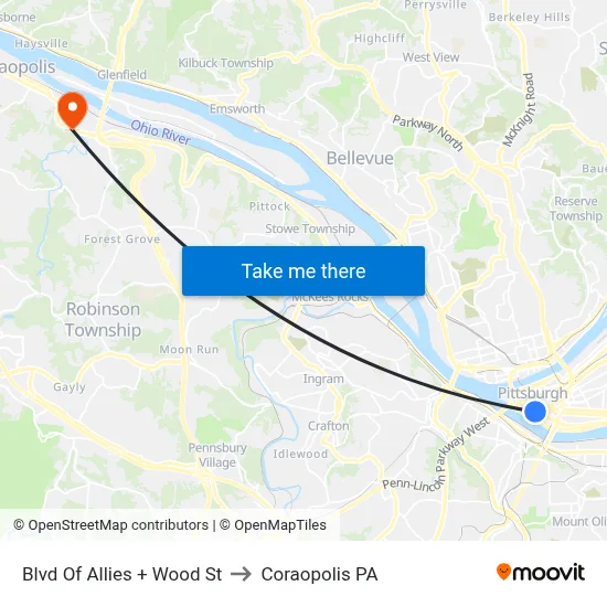 Blvd Of Allies + Wood St to Coraopolis PA map